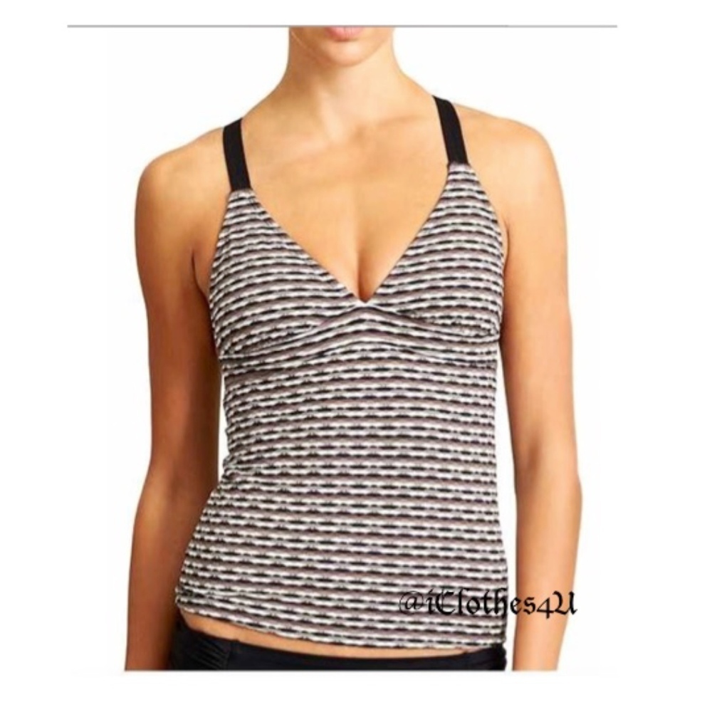 Athleta Tankini Waveline Foxtail with Black Fold Down Waist Bottoms.
